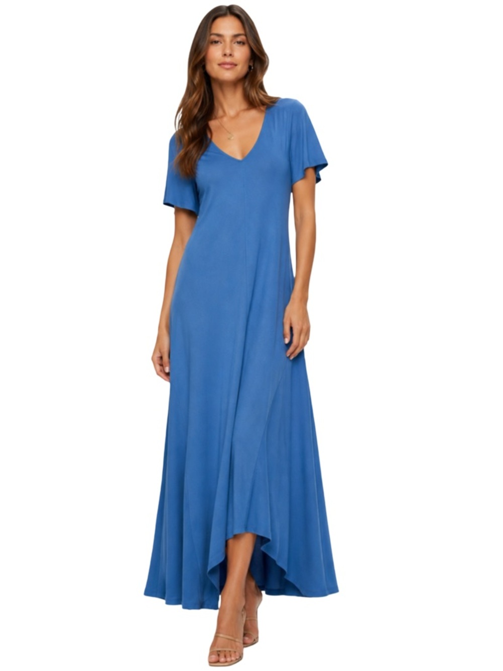 Soft Surroundings Blue Flutter Sleeve Asymmetrical Midi Dress Size Medium